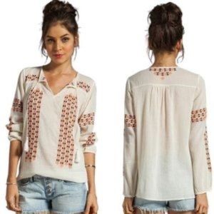 Joie Nira Geo Embroidery Top in Off-
White/Spicy Orange